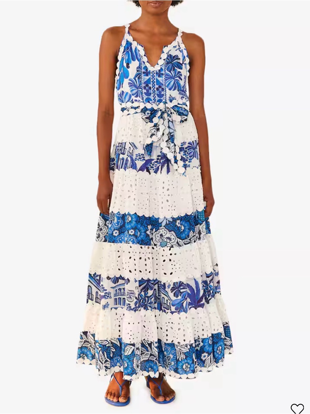 SOLD OUT FARM Rio Blue & White Floral Tiered Maxi Dress with Tie Waist